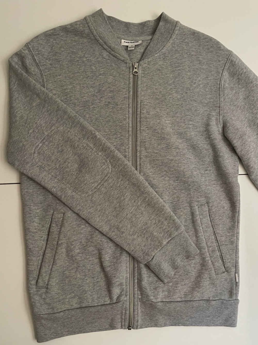Frank and Oak Men's Heather Grey Fleece Zip-Front Sweatshirt Jacket